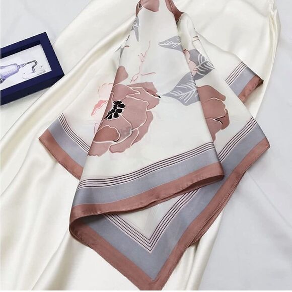 Pink Floral Silky Scarf  